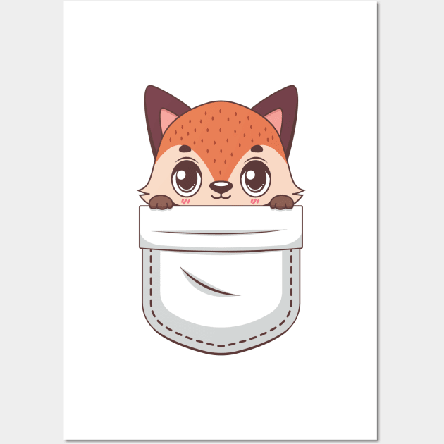 Kawaii fox in pocket design Wall Art by GazingNeko